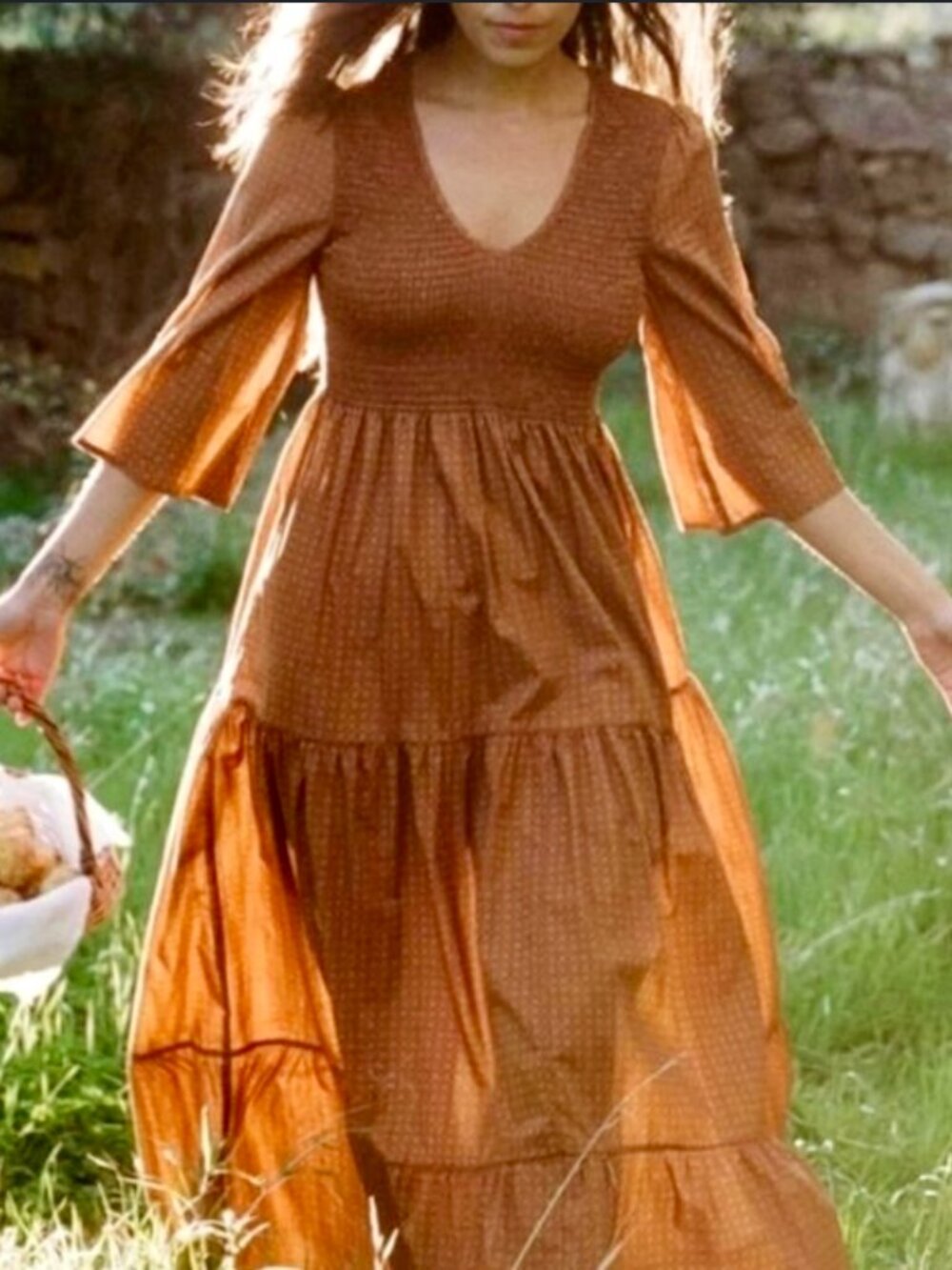 Rare Christy Dawn The Basil Dress Organic Cotton Smocked Tiered Dress Women's S